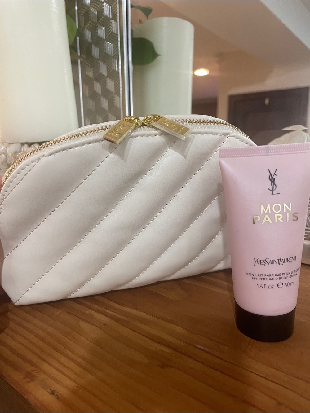 Yves Saint Laurent Cream Quilted Pouch